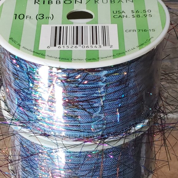 Vintage Colourline Metalic Blue Ribbon - 10 Ft Roll - Picture 1 of 5